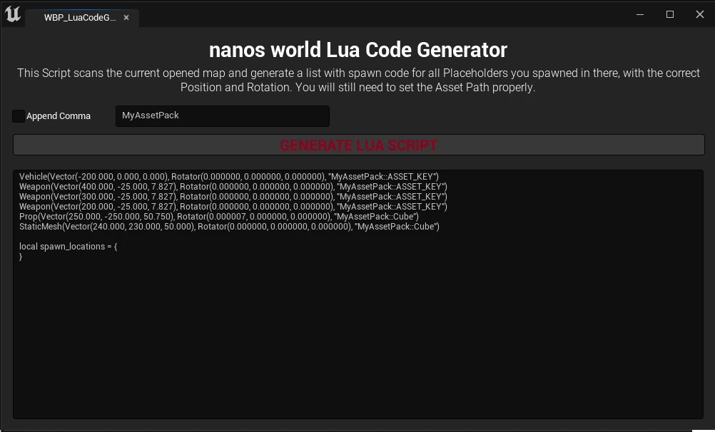 Lua Code Generator Widget